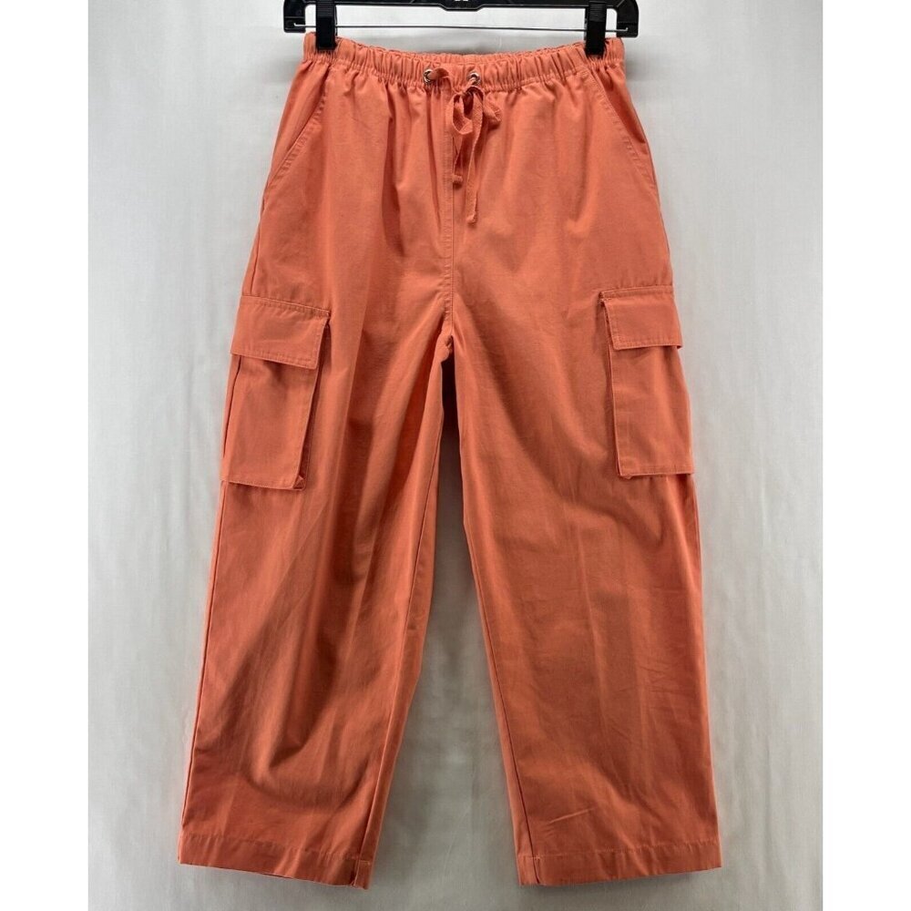 BLAIR Pants Womens Sz S Baggy Wide Leg Cargo High Waist Drawstring Cotton Orange
